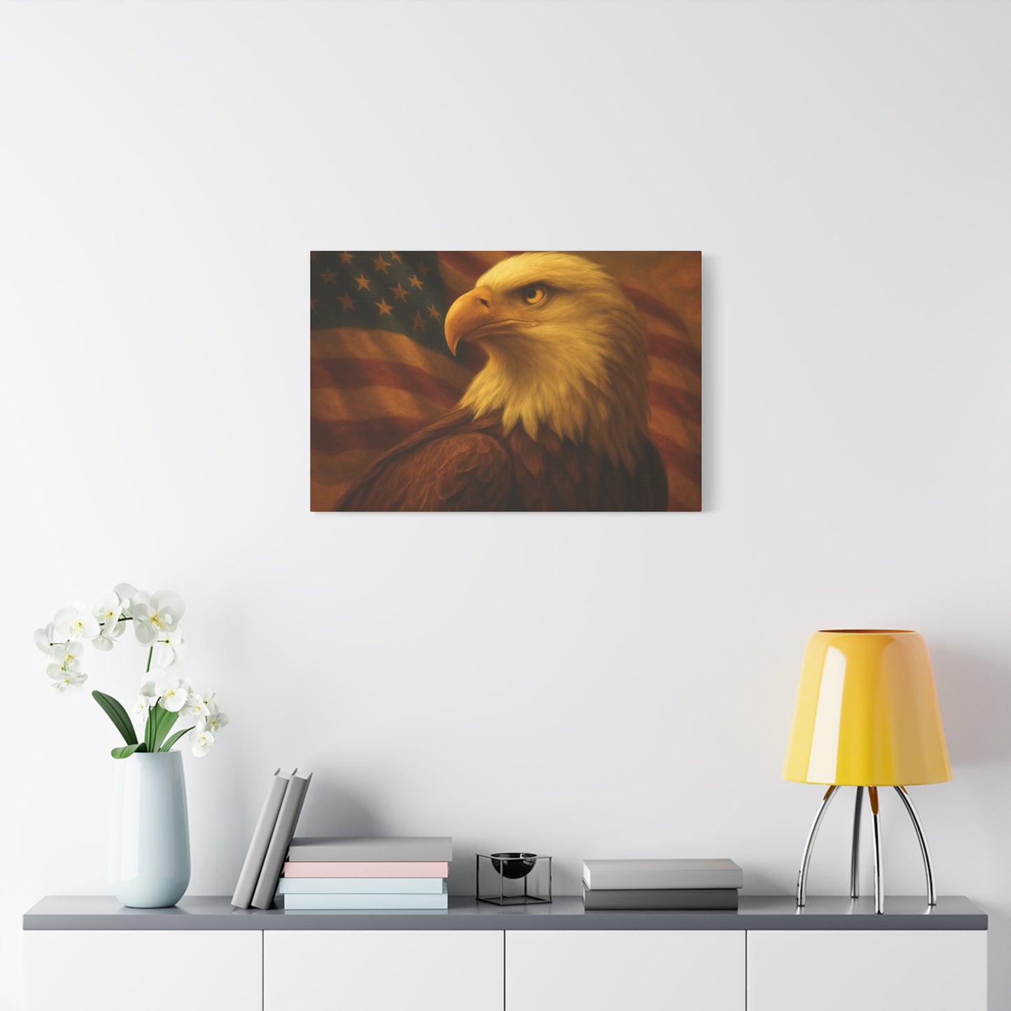 Patriotic Eagle Canvas Wall Art - American Flag Decor, Home Office, Gift for Veterans, National Holidays, Wall Decor
