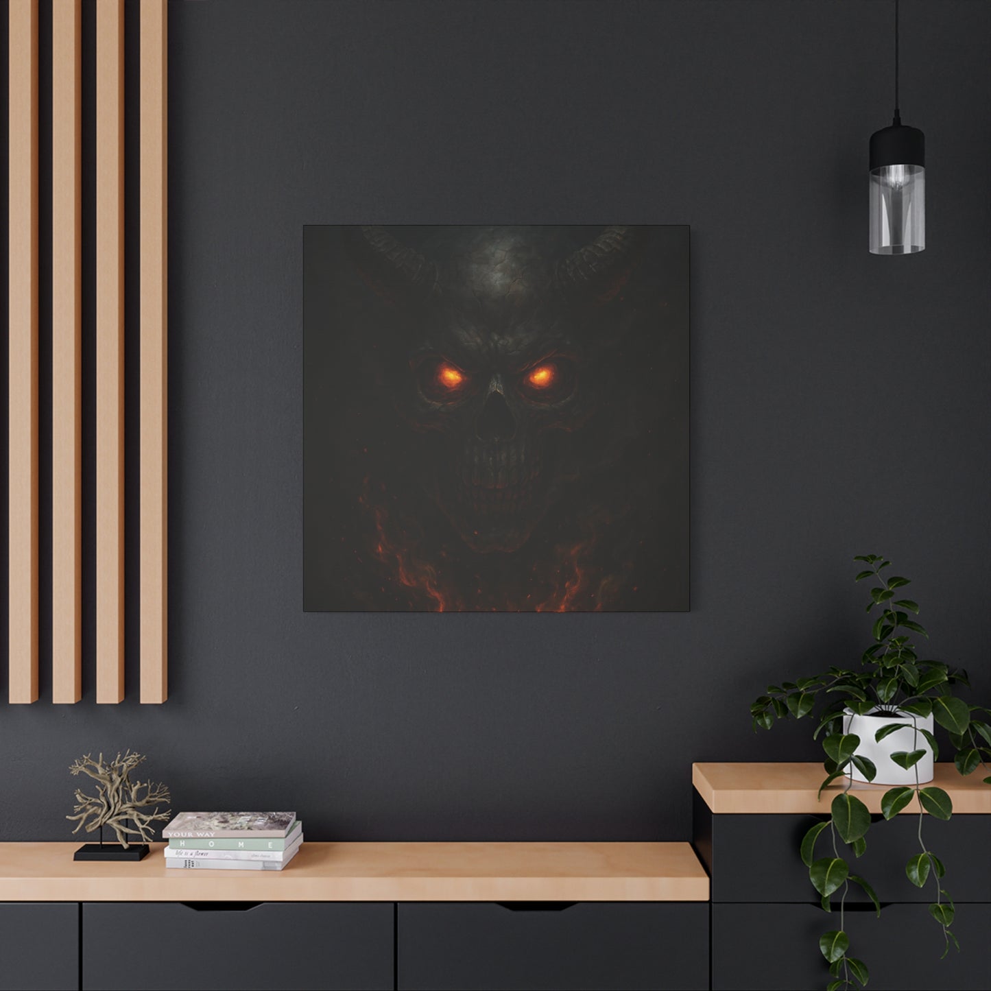 Dark Fantasy Wall Art, Matte Canvas with Fiery Skull Design, Demon Home Decor, Gothic Wall Decor, Unique Gift for Halloween, Edgy [...]