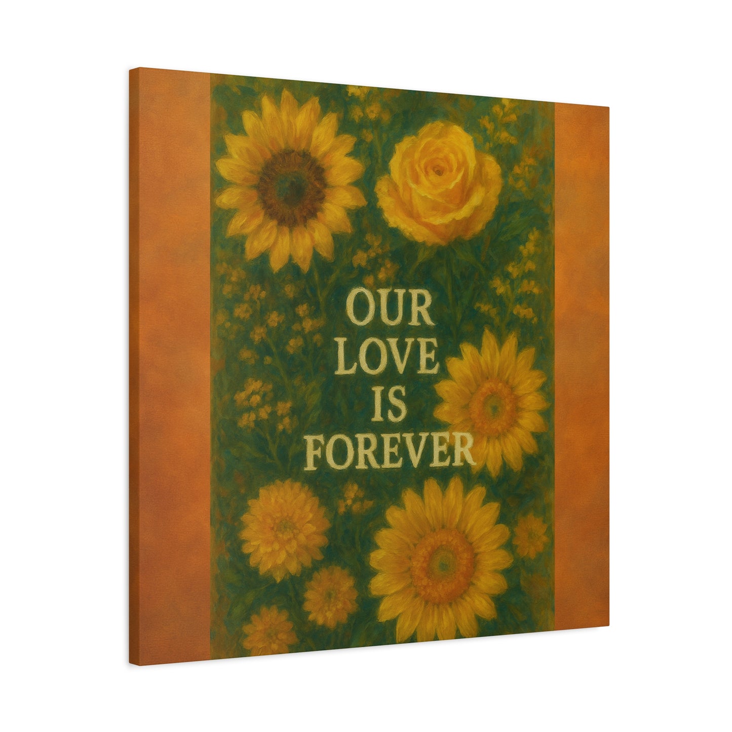 Floral Wall Art Canvas - "Our Love is Forever" Inspirational Home Decor, Gift for Anniversary, Wedding, Mother's Day, Love Room Decor