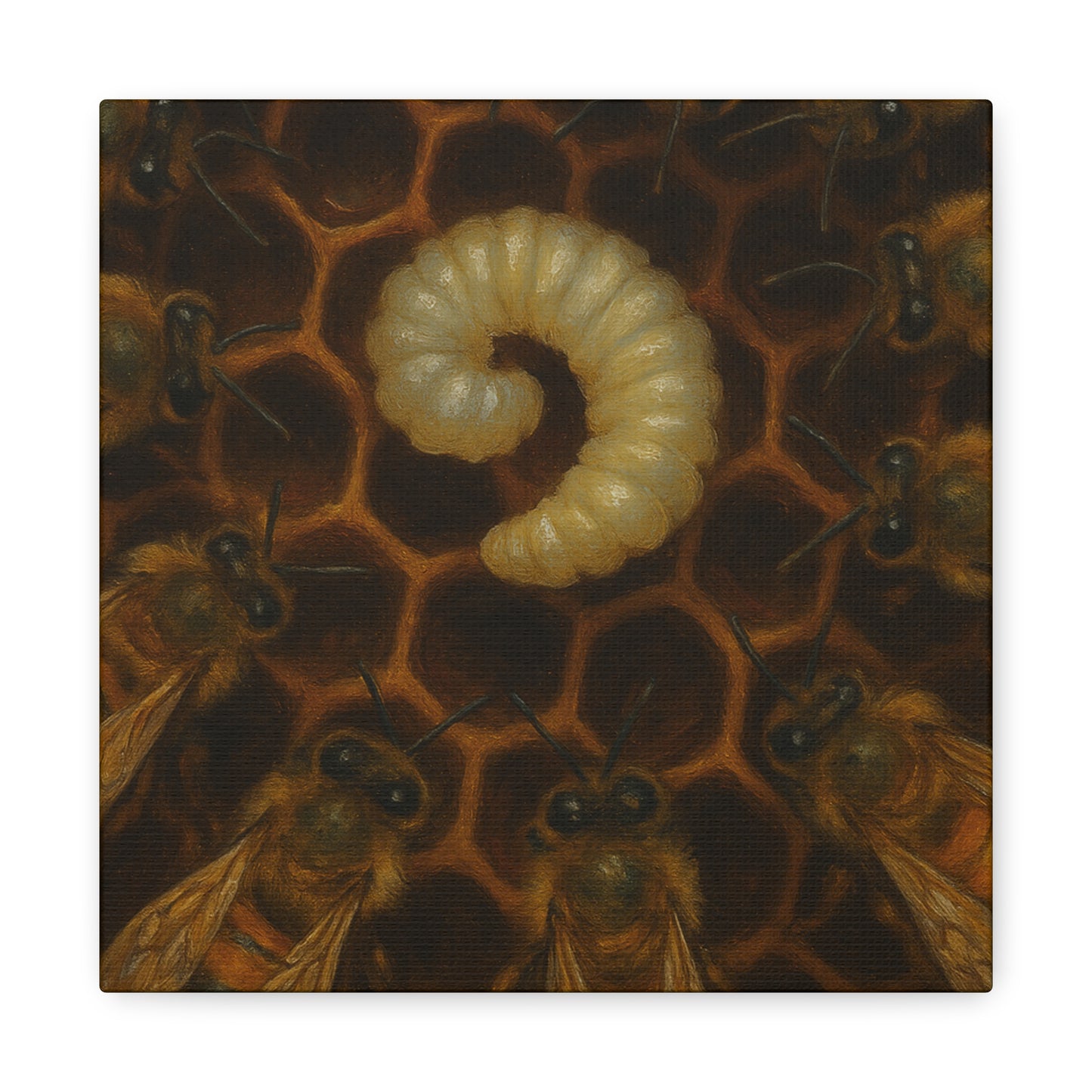 Bee Themed Wall Art Canvas, Honeycomb Decor, Nature Lover Gift, Nursery Decoration, Botanical Wall Art, Insect Art Print
