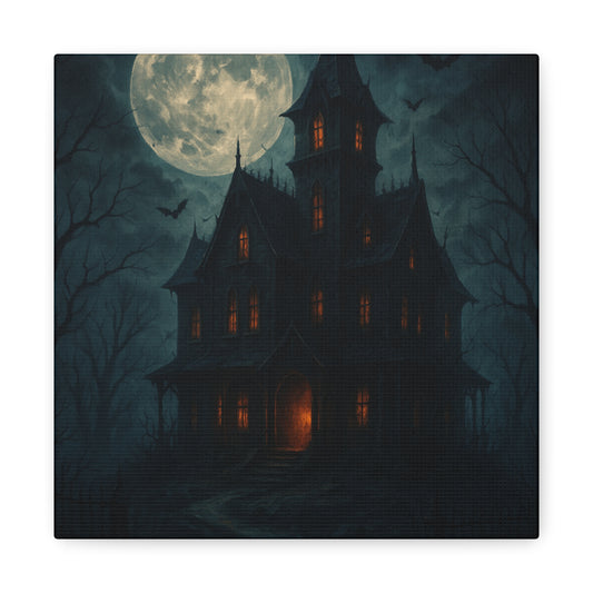 Haunted House Canvas Art Print, Gothic Wall Decor, Spooky Home Decor, Halloween Artwork, Horror Theme Decoration
