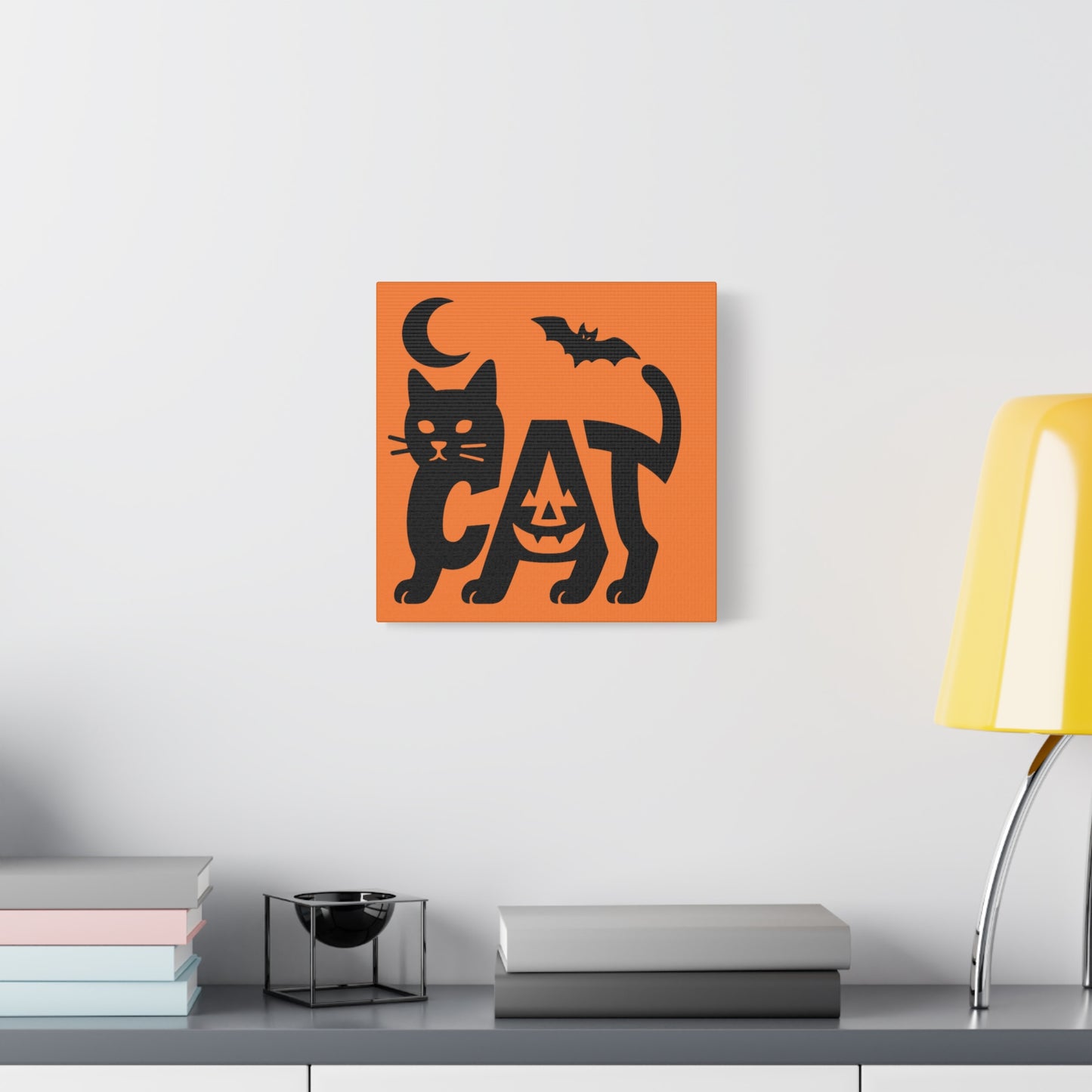 Halloween Cat Canvas Wall Art, Spooky Home Decor, Autumn Accent, Cat Lover Gift, Seasonal Wall Decor, Pumpkin Design