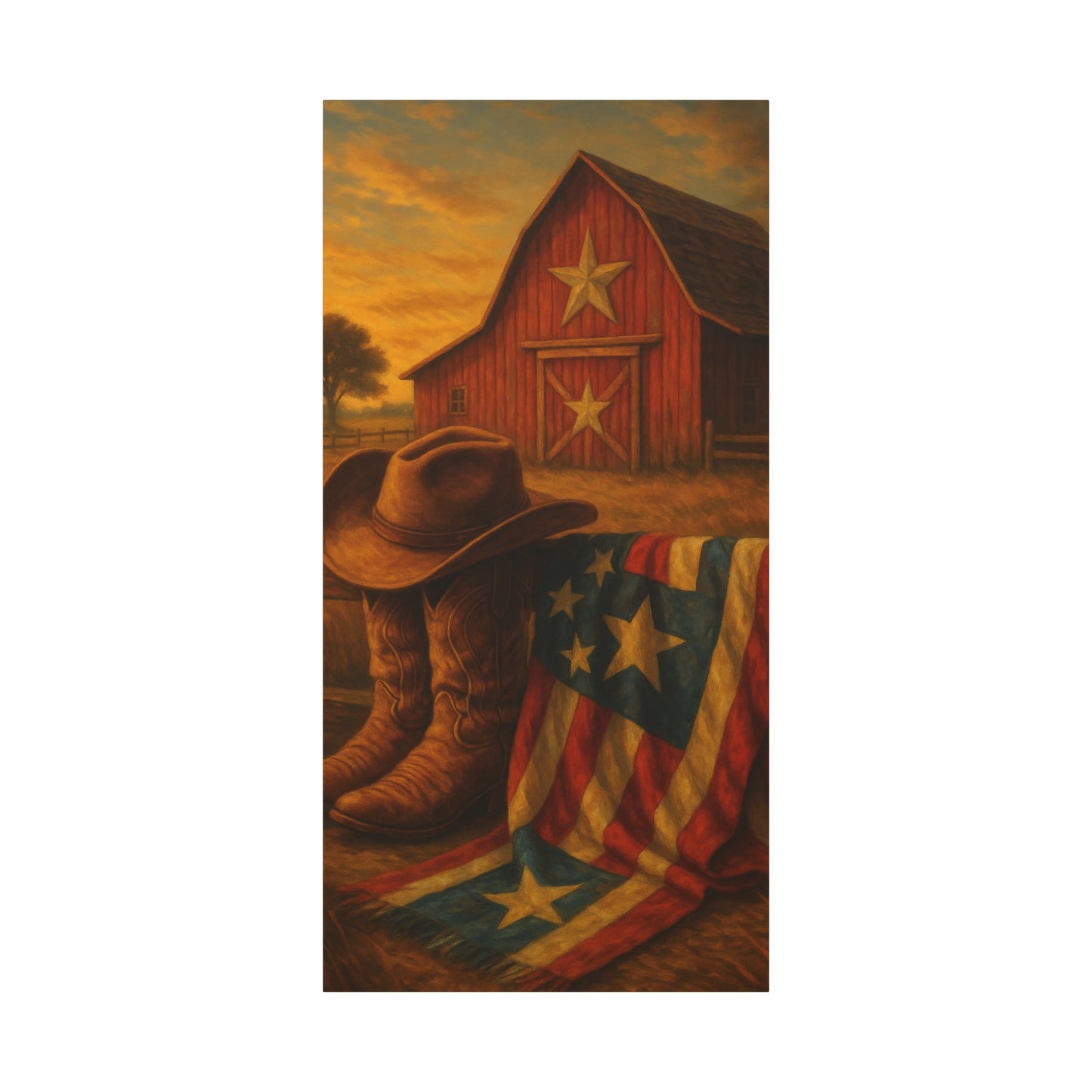 Rustic Canvas Art Print, Western Decor, Cowboy Hat and Boots, Americana Wall Art, Perfect Gift for Country Lovers