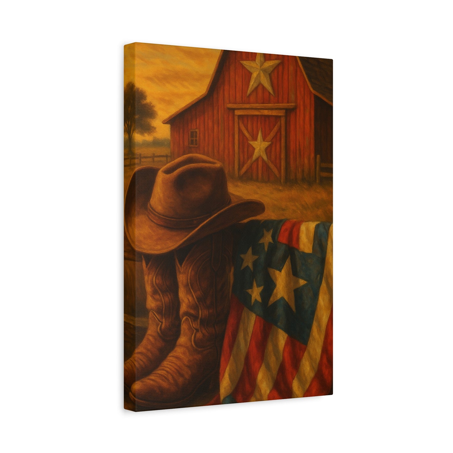 Rustic Canvas Art Print, Western Decor, Cowboy Hat and Boots, Americana Wall Art, Perfect Gift for Country Lovers