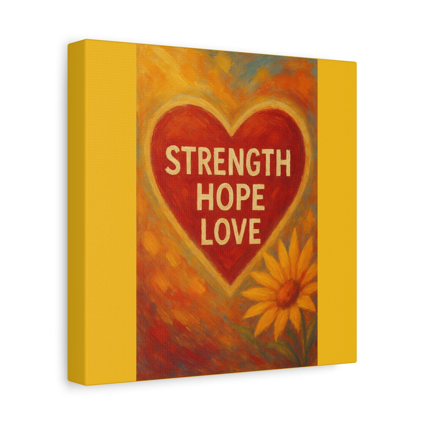 Inspirational Canvas Art, Strength Hope Love Decor, Positive Vibes Wall Art, Motivational Room Decor, Heart and Flower Art