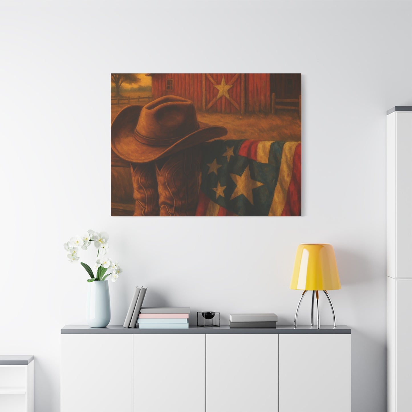 Rustic Canvas Art Print, Western Decor, Cowboy Hat and Boots, Americana Wall Art, Perfect Gift for Country Lovers