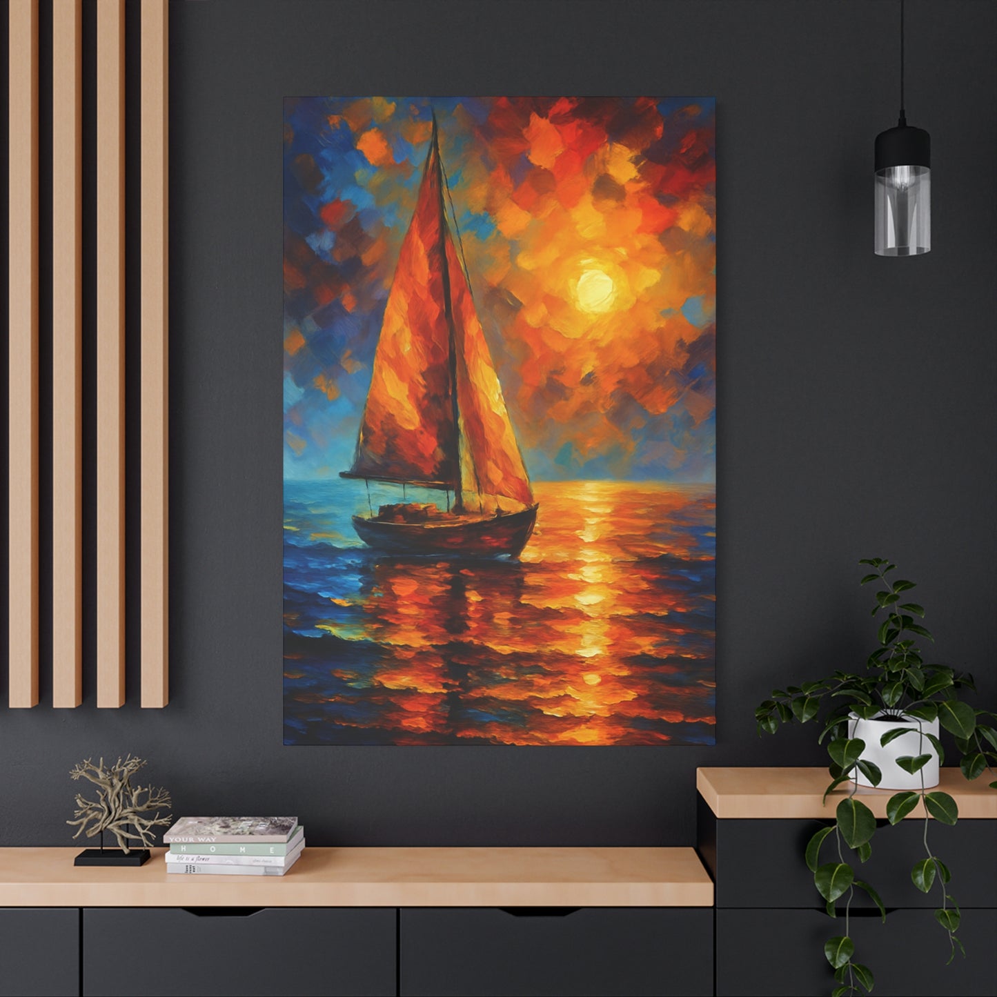 Canvas Art Print, Nautical Wall Decor, Sailboat Painting, Ocean Sunset, Home Decoration, Coastal Art