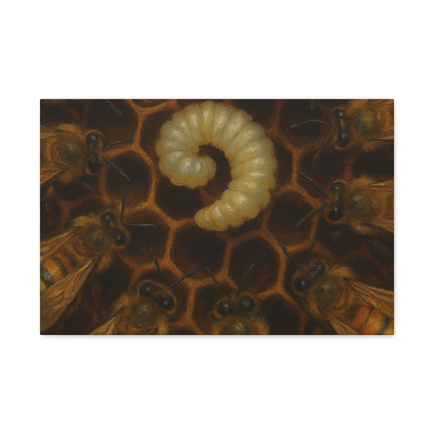 Bee Themed Wall Art Canvas, Honeycomb Decor, Nature Lover Gift, Nursery Decoration, Botanical Wall Art, Insect Art Print