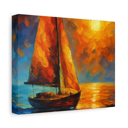 Canvas Art Print, Nautical Wall Decor, Sailboat Painting, Ocean Sunset, Home Decoration, Coastal Art