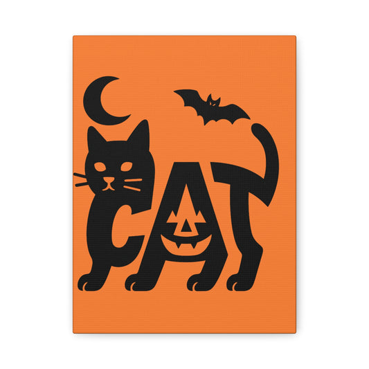 Halloween Cat Canvas Wall Art, Spooky Home Decor, Autumn Accent, Cat Lover Gift, Seasonal Wall Decor, Pumpkin Design